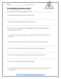 Relationship Worksheets