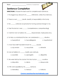 Choosing Complete Sentences Worksheet