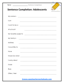 Adolescents Worksheet