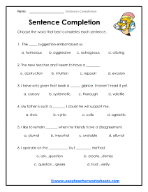 Multiple Choice SentenceWorksheet