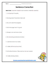 Sentence Correction Worksheets