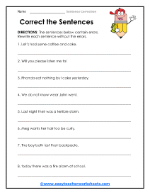 Sentence Correction Worksheets