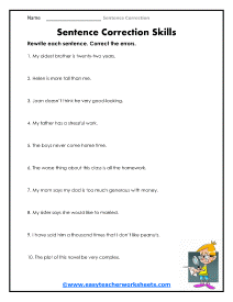 Sentence Correction Worksheets