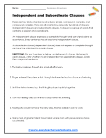 Independent and Subordinate Worksheet