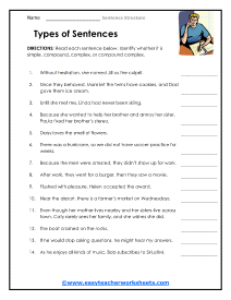 Types of Sentences Worksheet