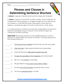 Phrases and Clauses Worksheet