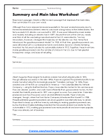 Summarizing Worksheets