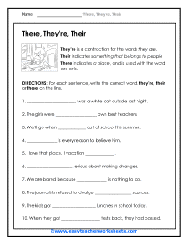 They're, There, and Their Worksheets