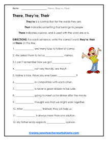 They're, There, and Their Worksheets