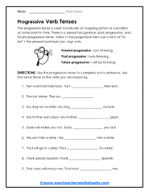 Progressive Verb Use Worksheet