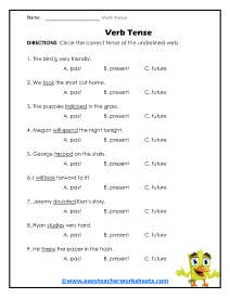 Tenses in English, Verb Tenses Worksheet - Academy Simple