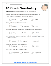 8th Grade Worksheets