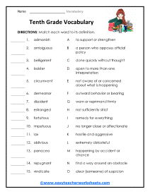 10th Grade Worksheet