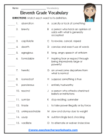 11th Grade Worksheet