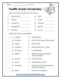 12th Grade Worksheet