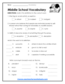 Middle School Worksheet