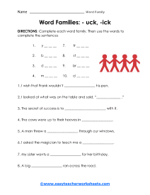 -uck and -ick Worksheet