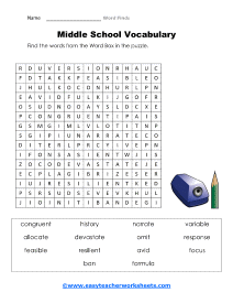 Middle School Vocabulary Worksheet