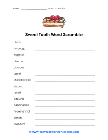 Sweet Tooth Word Scramble Worksheet