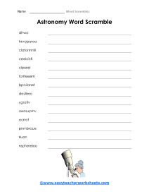 Astronomy Worksheet