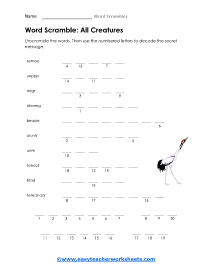 All Creature Worksheet