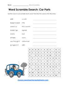 Car Parts Worksheet