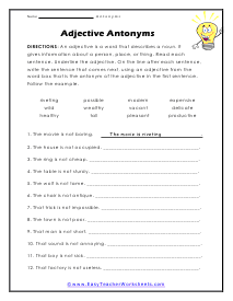 Using Adjectives Worksheet