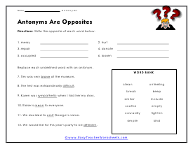 Opposites Worksheet