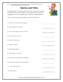 Names and Titles Worksheet