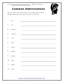 Common Place Worksheet