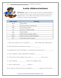 Latin Worksheet