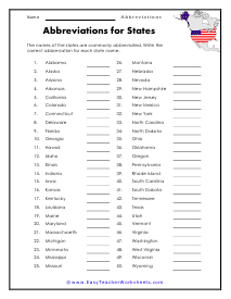 States Worksheet