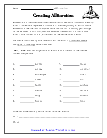 Creating Alliteration Worksheet