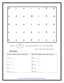 Z Letter Search Worksheet