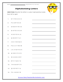 Alphabetizing By Letter Worksheet