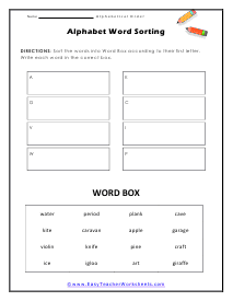 Word Sorting Worksheet