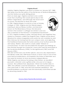 Virginia Woolf Reading Worksheet