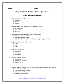 Virginia Woolf Multiple Choice Worksheet