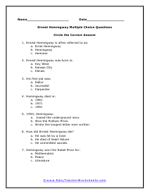 Hemingway Multiple Choice Worksheet