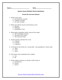 Joyce Multiple Choice Worksheet