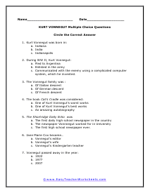 Vonnegut Questions Worksheet