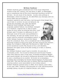 Faulkner Reading Worksheet