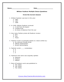 Faulkner Multiple Choice Worksheet