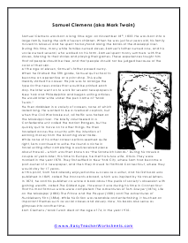 Mark Twain Reading Worksheet