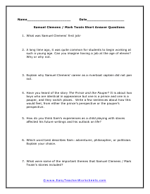 Clemens Short Answer Worksheet