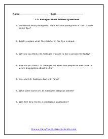 Salinger Short Answer Worksheet