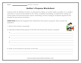 Author's Purpose - Sentence Writing Activity