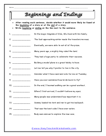 Start and End Worksheet