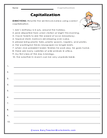 Sentence Worksheet