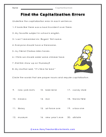 Find the Errors Worksheet